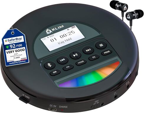 KLIM Nomad أزرق شفاف - مشغل أقراص مضغوطة محمول Walkman مع بطارية طويلة الأمد - يتضمن سماعات الرأس - مشغل Discman MP3 - بطاقة TF AM FM راديو Bluetooth AUX - مثالي للمنزل والسيارات - إصدار 2023 in Kuwait