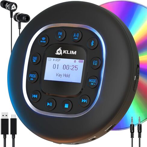 KLIM Journey + مشغل أقراص مضغوطة محمول Walkman مع بطارية طويلة الأمد + جديد 2023 + مع سماعات رأس + راديو FM + مشغل أقراص مضغوطة MP3 متوافق + بطاقة SD وجهاز إرسال FM وبلوتوث + مثالي للسيارات in Kuwait