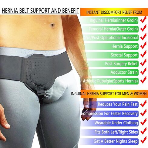 Adjustable Hernia Belt Truss for Men and Women - 30" to 55" Waist Support with Removable Compression Pads, Durable 2" Elastic Band & 8" Hook and Loop, Comfortable for Inguinal and Umbilical Hernia Recovery in Kuwait