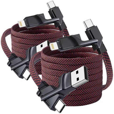 كابل شحن Miger 240 وات 4 في 1، كابل USB C إلى Lightning بطول 6 أقدام مضفر لشحن سريع متعدد الشواحن لجميع الأجهزة المزودة بمنفذ USB A/C إلى C/Lightning لهاتف iPhone 17 16 15 14 Pro/MacBook/iPad/Samsung S25 S24 in Kuwait