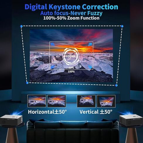 [Auto Focus] 4K Projector,1100ANSI Projector 4K Wifi and bluetooth,Native 1080P Outdoor Projector Supprot 50% Zoom.PPT.Smart Home Movie Projector Auto 6D Keystone for Phone/PC/TV Stick/PS5 in Saudi Arabia
