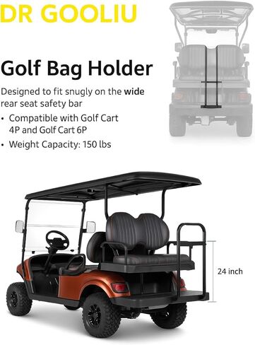 حامل حقيبة الجولف للمقعد الخلفي لعربة الجولف العالمية متوافق مع EZGO/Club Car/Yamaha/Kandi/Coleman، تثبيت أفضل/توفير المساحة/لا يتطلب الحفر/مقاوم للصدأ، يحمل ما يصل إلى 150 رطلاً in Kuwait