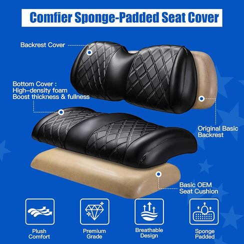 NOKINS Golf Cart Diamond Seat Covers Kit with Sponge Padding - Fit for Most OEM Standard Front Seats, OEM Standard Seat Upgrade Seat Covers (Fit for Club Car Precedent 2004-UP) in Saudi Arabia