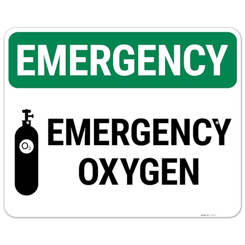 Emergency Oxygen OSHA Sign, 10x7 Inches, 4 Mil Vinyl Decal Stickers Weather Resistant, Made in USA in Kuwait