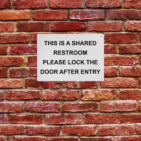 Weatherproof OSHA Restroom Etiquette Sign (This Is A Shared Restroom Please Lock The Door) Portrait Vertical 8 in" x 12 in" Indoor Outdoor UV Resistant Workplace Safety Signage in Kuwait