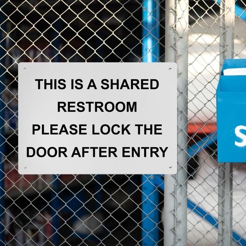 Weatherproof OSHA Restroom Etiquette Sign (This Is A Shared Restroom Please Lock The Door) Portrait Vertical 8 in" x 12 in" Indoor Outdoor UV Resistant Workplace Safety Signage in Kuwait