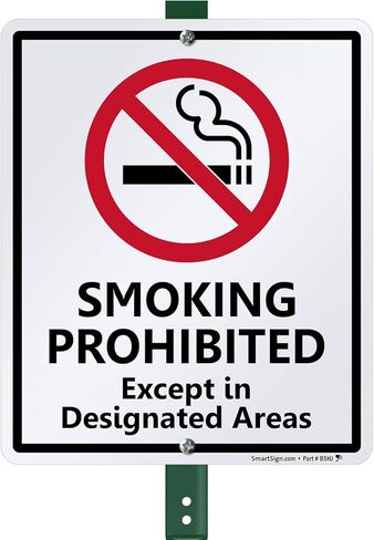 SmartSign 12 x 10 inch “Smoking Prohibited Except In Designated Areas" Yard Sign with 3 foot Stake, 40 mil Laminated Rustproof Aluminum, Red, Black and White, Set of 1 in Kuwait