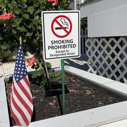 SmartSign 12 x 10 inch “Smoking Prohibited Except In Designated Areas" Yard Sign with 3 foot Stake, 40 mil Laminated Rustproof Aluminum, Red, Black and White, Set of 1 in Kuwait