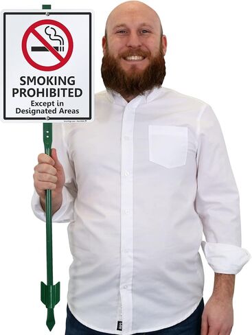 SmartSign 12 x 10 inch “Smoking Prohibited Except In Designated Areas" Yard Sign with 3 foot Stake, 40 mil Laminated Rustproof Aluminum, Red, Black and White, Set of 1 in Kuwait