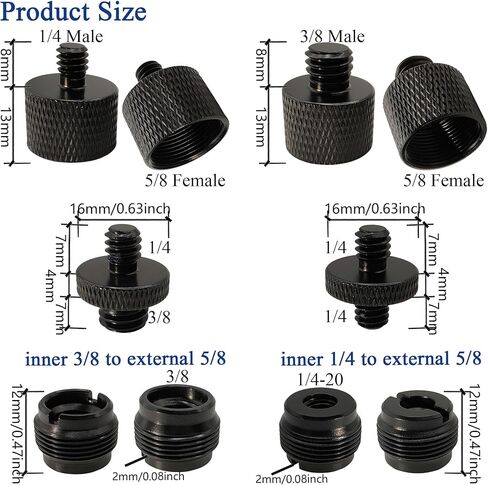 Mic Stand Adapter Kit with Extension Tube,3/8" to 5/8",1/4" to 5/8" Threaded Screw for Camera Tripod Mic Arm 13 Pack in Kuwait