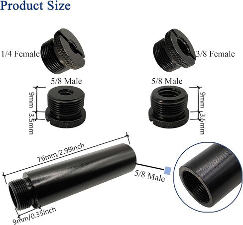 Mic Stand Adapter Kit with Extension Tube,3/8" to 5/8",1/4" to 5/8" Threaded Screw for Camera Tripod Mic Arm 13 Pack in Kuwait