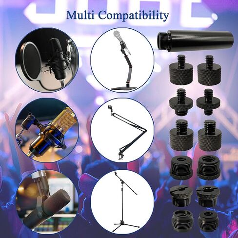 Mic Stand Adapter Kit with Extension Tube,3/8" to 5/8",1/4" to 5/8" Threaded Screw for Camera Tripod Mic Arm 13 Pack in Kuwait