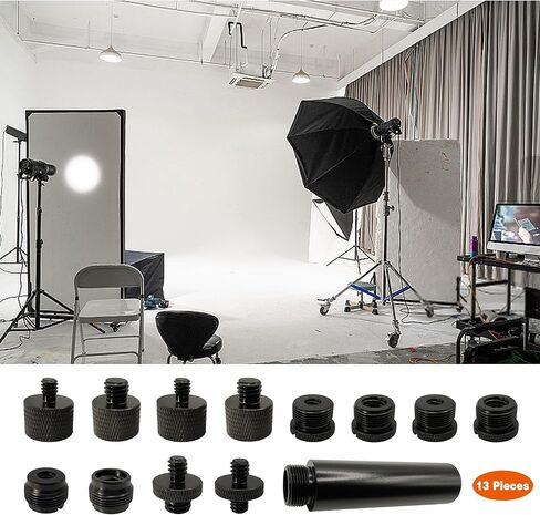 Mic Stand Adapter Kit with Extension Tube,3/8" to 5/8",1/4" to 5/8" Threaded Screw for Camera Tripod Mic Arm 13 Pack in Kuwait