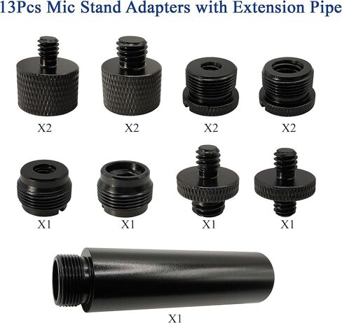 Mic Stand Adapter Kit with Extension Tube,3/8" to 5/8",1/4" to 5/8" Threaded Screw for Camera Tripod Mic Arm 13 Pack in Kuwait