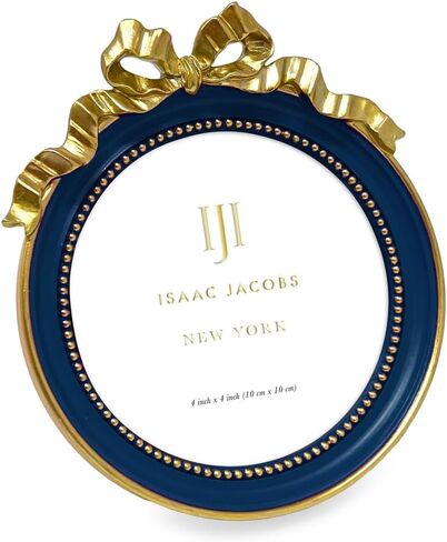 Isaac Jacobs 4x4 Red & Gold Round Picture Frame with Ribbon Bow, Elegant Tabletop or Wall Display, Holiday Gift, Home Décor (4x4, Red with Gold) in Saudi Arabia