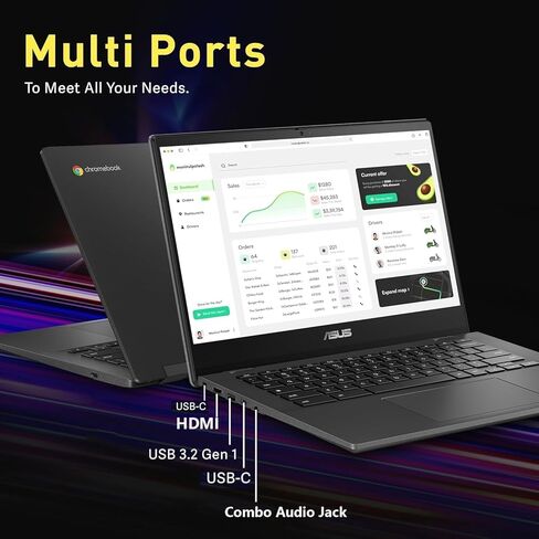 كمبيوتر محمول ASUS Chromebook بشاشة تعمل باللمس مقاس 14 بوصة 2 في 1 - Google Chromebook للبالغين - AMD Ryzen 3-7320C - لوحة مفاتيح بإضاءة خلفية - WiFi 6 - USB C (ذاكرة وصول عشوائي سعتها 8 جيجابايت | SSD سعة 128 جيجابايت + بطاقة SD سعة 256 جيجابايت) in Kuwait