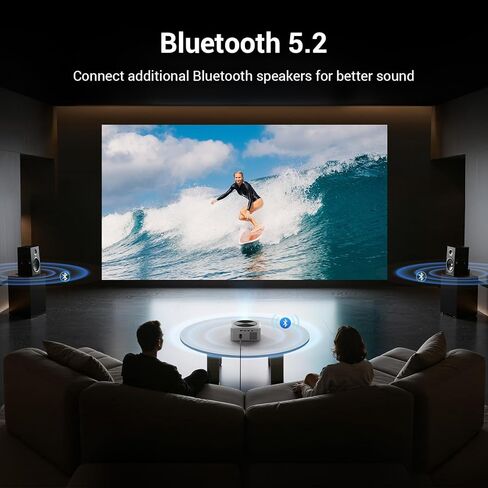 جهاز عرض HAPPRUN Native 1080P، جهاز عرض أفلام محمول خارجي 9500 لتر مع شاشة 100 بوصة، يدعم 4K وبلوتوث مع جهاز عرض متوافق مع iOS، Android، HDMI، USB، AV، TV Stick، PS5 in Kuwait