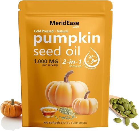 Pumpkin Seed Oil – 1000 MG Per Serving, 2-in-1 Formula with Saw Palmetto, 300 Softgels, for Health Support in Kuwait