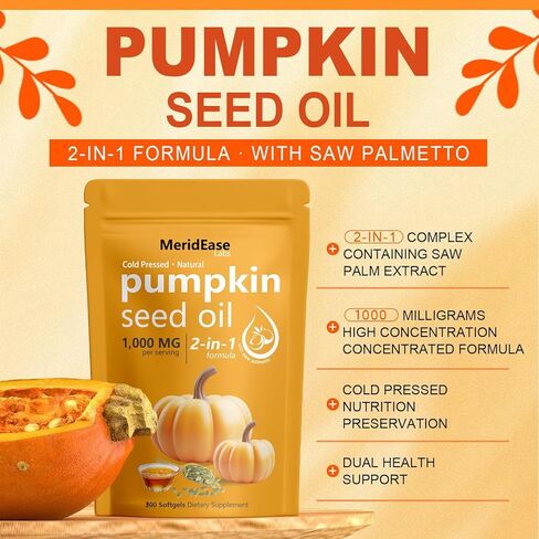 Pumpkin Seed Oil – 1000 MG Per Serving, 2-in-1 Formula with Saw Palmetto, 300 Softgels, for Health Support in Kuwait