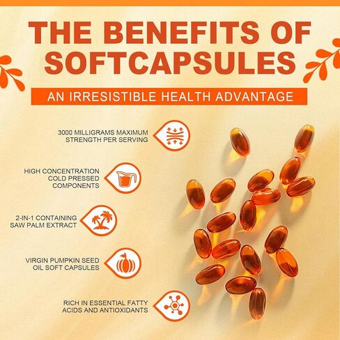 Pumpkin Seed Oil – 1000 MG Per Serving, 2-in-1 Formula with Saw Palmetto, 300 Softgels, for Health Support in Kuwait