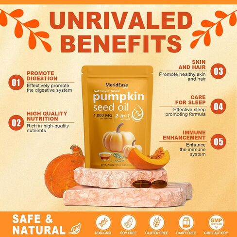Pumpkin Seed Oil – 1000 MG Per Serving, 2-in-1 Formula with Saw Palmetto, 300 Softgels, for Health Support in Kuwait