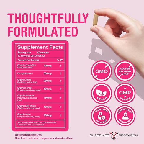 Lactation Supplement to Increase Milk Supply for Breastfeeding with Goat's Rue, Fenugreek, Alfalfa, Fennel, Shatavari, Milk Thistle – Supports Breastmilk Production (120 Capsules) in Kuwait