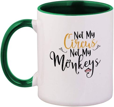 كوب قهوة بمقبض ملون مطبوع عليه Not My Circus Not My Monkeys كوب شاي سيراميك، 11 أونصة - مقبض داخلي أزرق in Kuwait