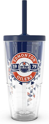 Tervis NHL Edmonton Oilers - كوب سفر معزول بجدار مزدوج مصنوع في الولايات المتحدة الأمريكية - شاتر مصنوع في الولايات المتحدة الأمريكية، يحافظ على المشروبات باردة وساخنة، 24oz مع غطاء من القش، كلاسيكي in Kuwait
