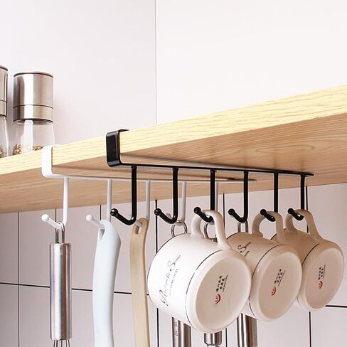 1Pcs Kitchen Hooks for Hanging Under Shelf - Under-Shelf Hanging Organizer with 6 Hooks for Cabinet Storage & Home Organization (Black) in Kuwait