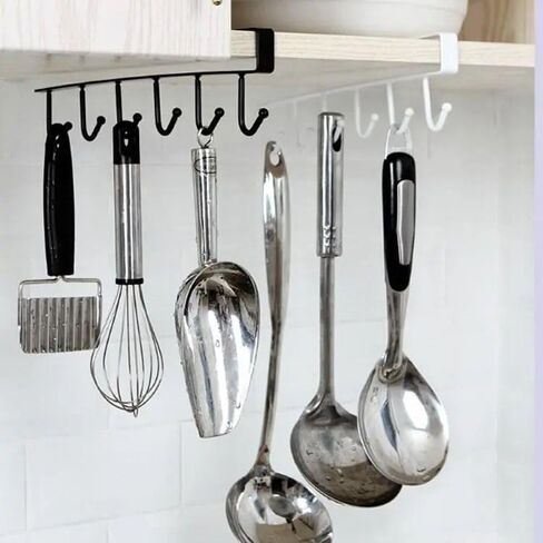 1Pcs Kitchen Hooks for Hanging Under Shelf - Under-Shelf Hanging Organizer with 6 Hooks for Cabinet Storage & Home Organization (Black) in Kuwait
