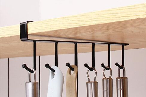 1Pcs Kitchen Hooks for Hanging Under Shelf - Under-Shelf Hanging Organizer with 6 Hooks for Cabinet Storage & Home Organization (Black) in Kuwait