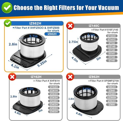 IZ662H Filter Replacement Kit Compatible with shark IZ662H Vertex Pro Lightweight Vacuum-1 Brush, 2 Pack HEPA Filters and 4 Foam Felt Kit in Kuwait