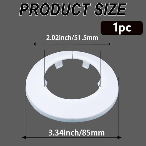 50mm Pipe Cover Decoration; Fit 1.97" Outer Diameter Pipe/Hole; White PP Plastic Escutcheon Collar; Snap-on Water Escutcheon Plate for Bathroom Kitchen Wall Tube Decor 1 Piece in Kuwait