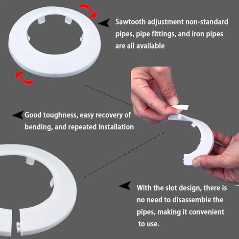 50mm Pipe Cover Decoration; Fit 1.97" Outer Diameter Pipe/Hole; White PP Plastic Escutcheon Collar; Snap-on Water Escutcheon Plate for Bathroom Kitchen Wall Tube Decor 1 Piece in Kuwait