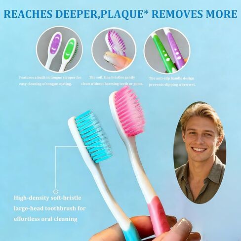Soft Toothbrushes for Adults, 12 Pack Extra Soft Manual Toothbrush Bulk for Sensitive Gums & Teeth, Gentle Oral Care Set, Individually Wrapped Manual Toothbrush for Family, Home, Travel in Kuwait