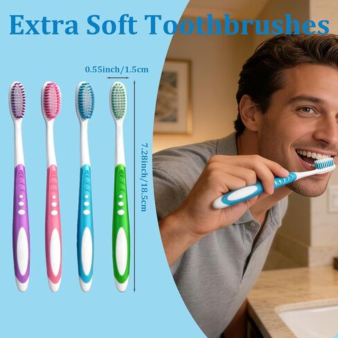 Soft Toothbrushes for Adults, 12 Pack Extra Soft Manual Toothbrush Bulk for Sensitive Gums & Teeth, Gentle Oral Care Set, Individually Wrapped Manual Toothbrush for Family, Home, Travel in Kuwait