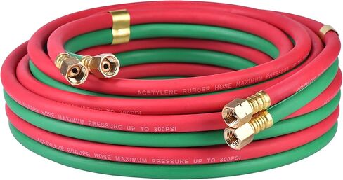 خرطوم الأكسجين الأسيتيلين خرطوم لحام مزدوج 1/4 بوصة × 25FT - 300 PSI خرطوم شعلة أحمر وأخضر مع تركيبات 9/16 بوصة - 18 B درجة R لقطع لحام الغاز والنحاس in Kuwait