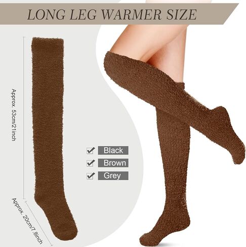 3 Pairs High Fuzzy Socks over Knee Long Stocking Coral Fleece Plush Socks for Women Soft Warm Leg Warmers in Saudi Arabia