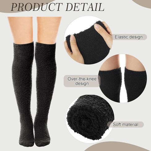 3 Pairs High Fuzzy Socks over Knee Long Stocking Coral Fleece Plush Socks for Women Soft Warm Leg Warmers in Saudi Arabia