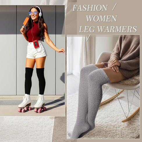 3 Pairs High Fuzzy Socks over Knee Long Stocking Coral Fleece Plush Socks for Women Soft Warm Leg Warmers in Saudi Arabia