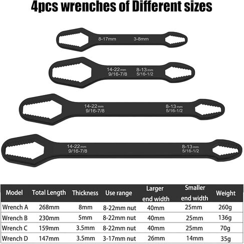 4Pcs Universal Car Torx Wrench, Universal Torx Wrench, Universal Wrench Double-Head Self-Tightening Adjustable Wrench for Home Car Bicycle Repair in Kuwait