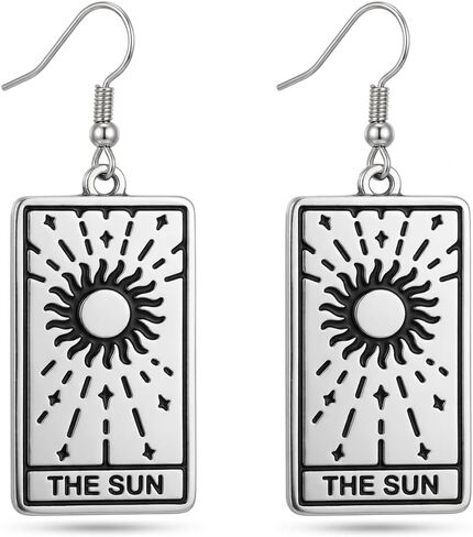 Sun Tarot Cards Pendant Earrings for Woman Positivity, Vitality and Success Silver Gothic Jewelry Best Gift Cards for Women Birthday Earrings in Saudi Arabia