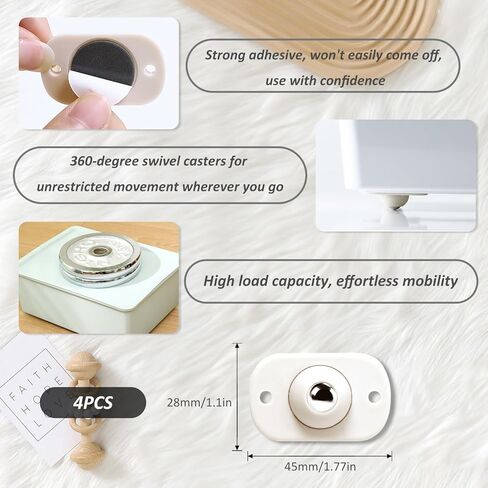 EKIND 4 Pcs Universal Self Adhesive Mini Ball Casters, Swivel Wheels for Storage Boxes Trash Cans Small Furniture Appliance Rollers Durable Smooth Lightweight(Beige) in Kuwait