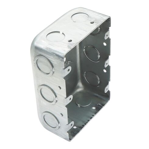 1 Pack Three Gang Multi Device Switch Box, 5.8" L X 4.1" W, 2.2" Deep Metal Electrical Box, 6-TKO's & 4-1/2"KO's Side KO, 2-1/2" & 2-3/4" Bottom KO, Raised Gound Hump, Galvanized in Saudi Arabia