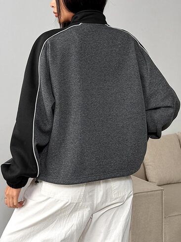 Women Color-Block Track Jacket Stripes Oversized Fit for Retro Casual Streetwear Outfits in Saudi Arabia