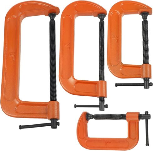 WILLBOND 4 قطع C المشابك مجموعة 3 '' 4 '' 6 '' 8 '' صغيرة الصلب تنوعا الثقيلة لحام المشابك مجموعة الفك فتح انزلاق T بار مقبض ل DIY النجارة الفرجار النجارة بناء لحام (برتقالي) in Kuwait