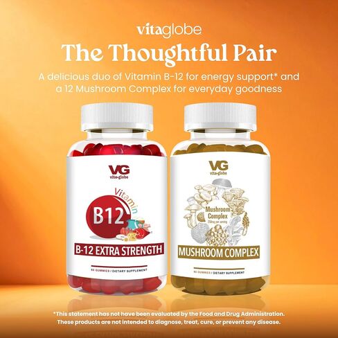 VITA GLOBE Mushroom Complex Gummies - 250 مجم مع الريشي، عرف الأسد، تشاجا، كورديسيبس والمزيد | مكمل يومي للدفاع المناعي والطاقة ودعم وظائف المخ - 60 قطعة (عبوة من قطعة واحدة) in Kuwait