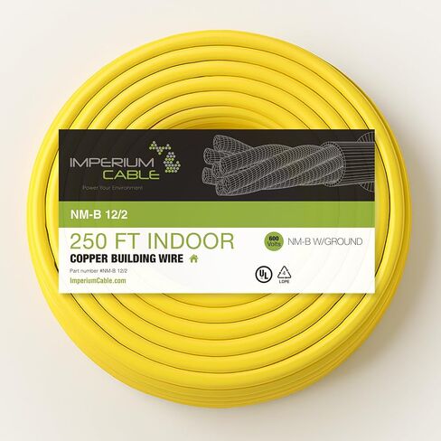 12/2 NM-B Electrical Wire – 250ft Coil – Solid Copper, Indoor Residential Cable with Ground – Yellow Jacket – 600V Rated in Kuwait