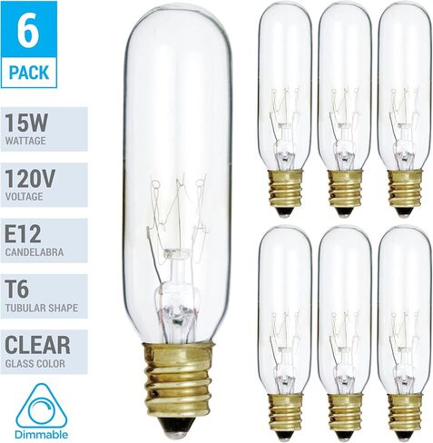 KOR (عبوة من 6) 15T6/CL - 15 وات T6 أنبوبي شفاف - 120 فولت - قاعدة شمعدان (E12) - لمبة إضاءة ساطعة in Kuwait