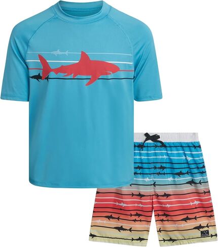 Big Chill Boys Swim Set - 2 Piece Quick Dry UPF 50 Short Sleeve Rash Guard for Boys and Swim Trunks - Swimwear Set for Kids in Kuwait